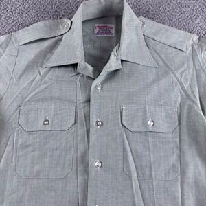 Vintage Finesilver Prest 2 Stay Shirt M Green Epaulets Poly Blend Short Sleeve